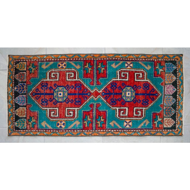 1970s Vintage Hand Knotted Turkish Small Rug Kitchen Mat Entry Decor 2x4 Ft Approx For Sale - Image 11 of 11