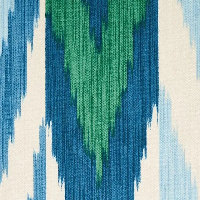 Schumacher Schumacher Kashgar Velvet Ikat Fabric in Peacock & Emerald For Sale - Image 4 of 5