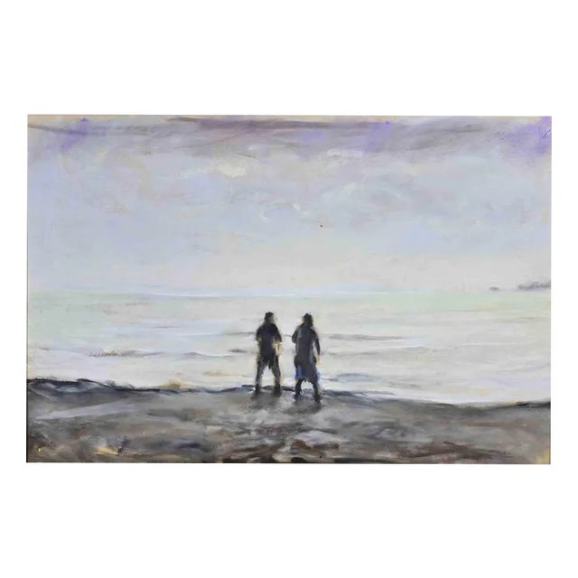 Michelangelo Cupisti, On the Beach in Viareggio, Oil Painting, 1990s For Sale