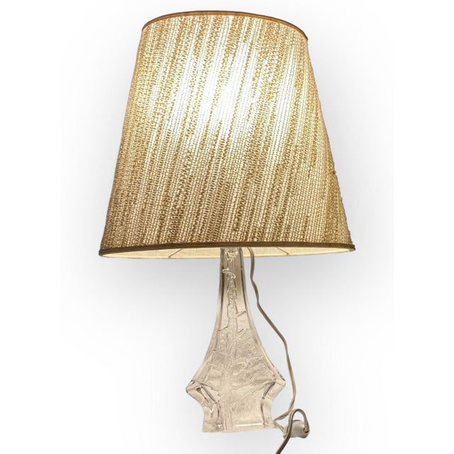 Vintage French Daum Crystal Mid-Century Modern Lamp, Pine Tree Pattern, Signed With Original Shade For Sale - Image 11 of 12