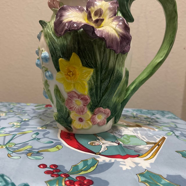 English Vintage Fitz & Floyd "Wildflowers" Iris & Daffodil Pitcher For Sale - Image 3 of 11