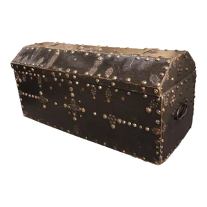18th Century Spanish Leather Trunk With Large Studded Nailhead Decoration