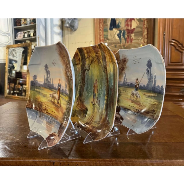 Mid-Century French Limoges Painted Porcelain Wall Platters- Set of 3 For Sale - Image 9 of 11