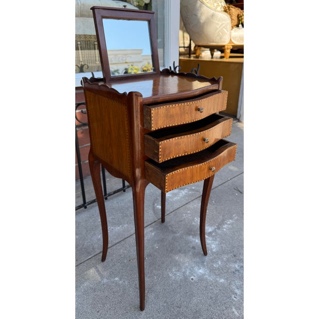 Antique Satinwood Inlaid Nightstand Dressing Side Table For Sale - Image 4 of 9