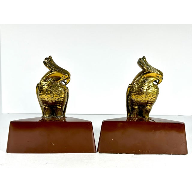 Early 20th Century Art Deco Parrot Bookends: Jennings Brothers JB 287, Gold Gilt For Sale - Image 5 of 10