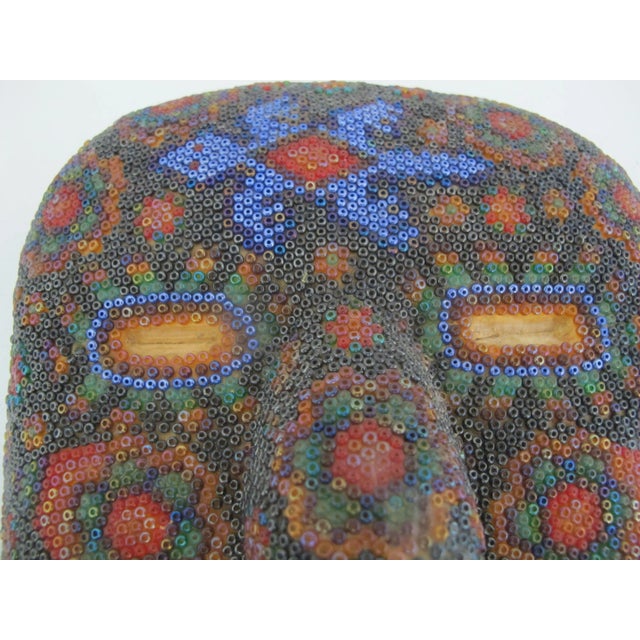 Mexican Huichol Folk Art Carved Wood Colorful Beaded Ceremonial Mask For Sale In Portland, OR - Image 6 of 10