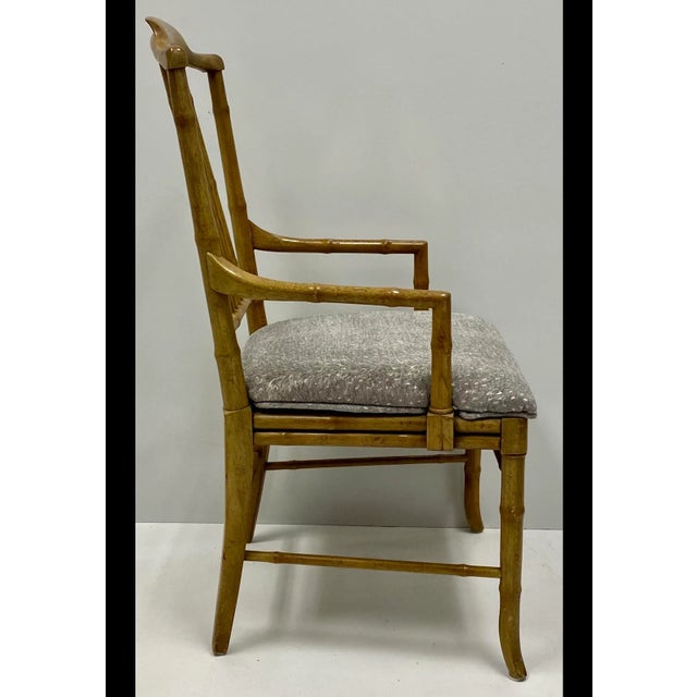 1970s Regency Style Faux Bamboo Bergere Armchairs in Grey Fawn Upholstery -Pair For Sale In Atlanta - Image 6 of 9
