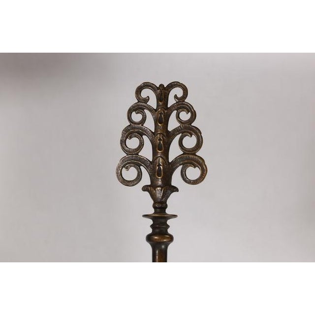 1910s Signed Oscar Bach Bronze 2-Light Table Lamp With Quality Art Glass Shades, Good Patina For Sale - Image 10 of 15