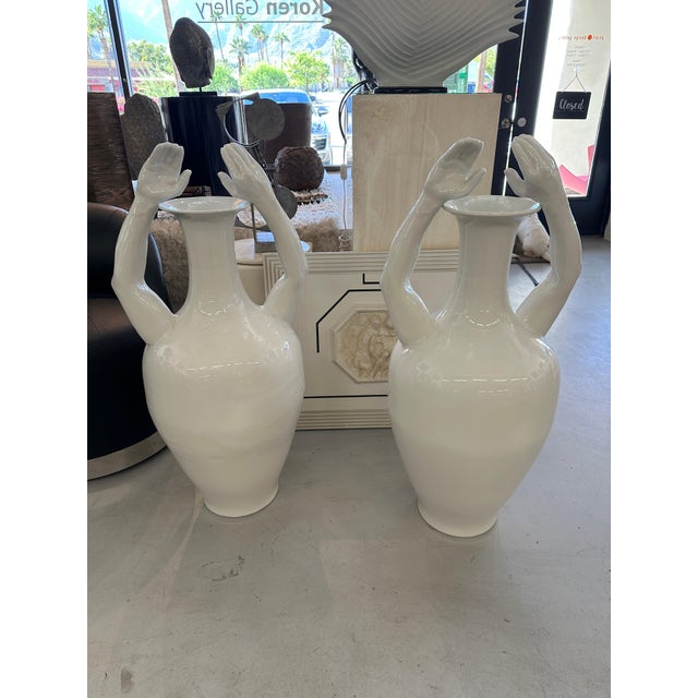Stunning pair of massive “Hand” vases by Pols Potten of The Netherlands. Marked PP Global from Holland on a sticker. These...