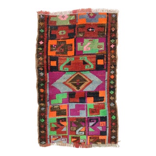 Dazzling Eclectic Turkish Anatolian Mat Size Rug, Mid-20th Century - 1'5" x 2'2" For Sale