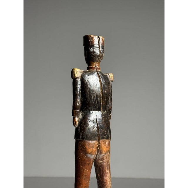 Hand-Carved Statue of a French Officer, 19th Century, Oak on Stone Base For Sale - Image 5 of 17