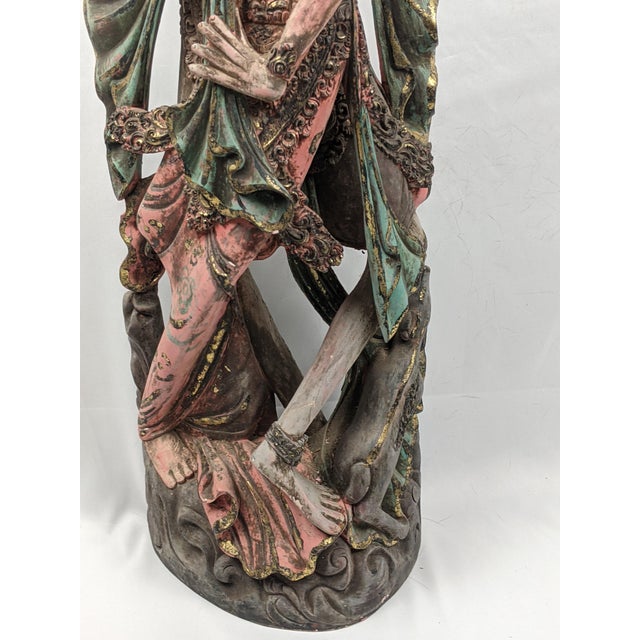 Large Vintage Balinese Polychrome Carved Wood Rama and Sita Sculpture, 32" For Sale - Image 14 of 17