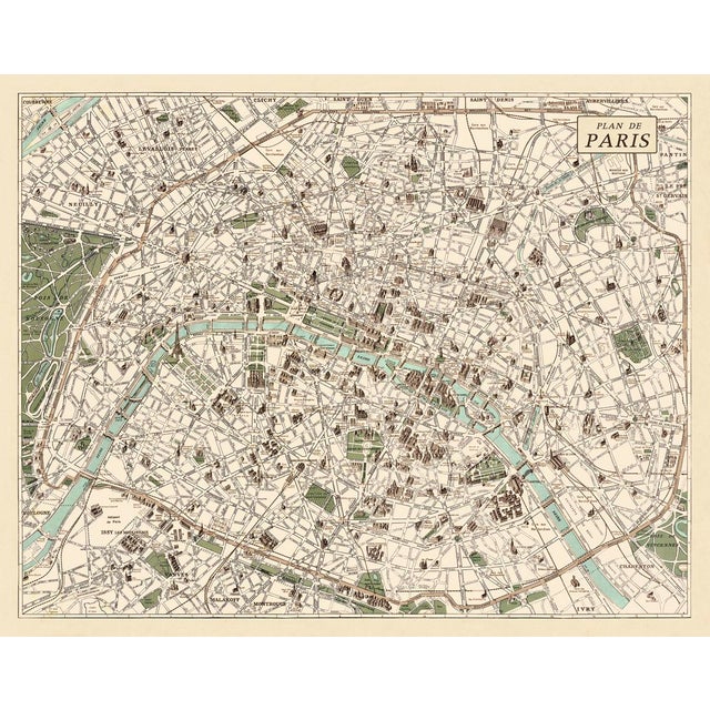 An attractive 1925 plan of Paris, showing many of its famous monuments - including the Eiffel Tower, which was built in...