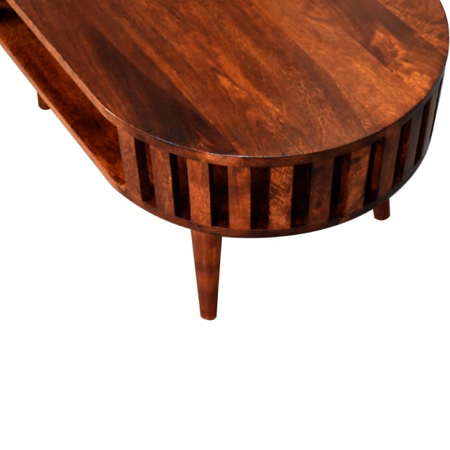 Chestnut-Finish Mango Wood Japanese-Inspired Coffee Table For Sale - Image 4 of 8