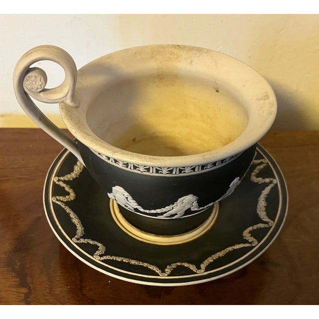 Ceramic Large Antique Early 19th Century Black Jasperware Cabinet Cup & Saucer For Sale - Image 7 of 13