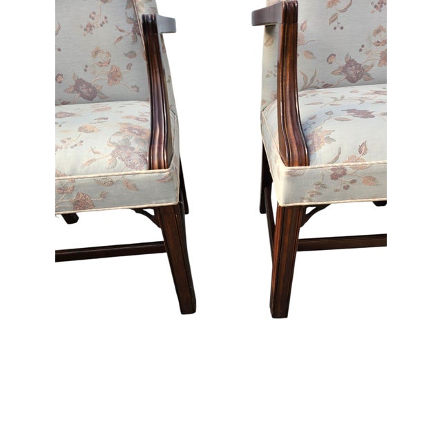 Chinoiserie 2 Georgian Court Dining Room Armchairs Asian Inspired Chinoiserie Attributed to Ethan Allen For Sale - Image 3 of 14