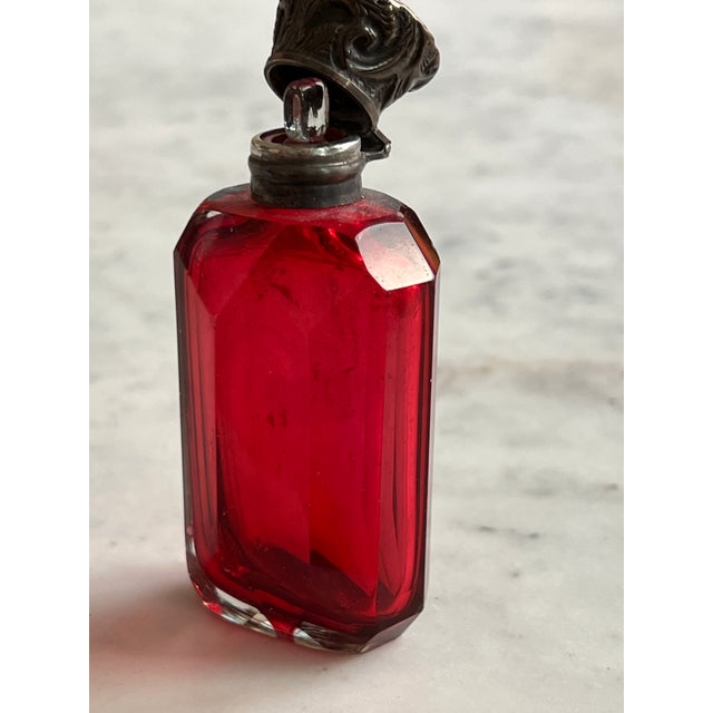 Antique Cranberry & Silver Perfume Bottle For Sale In Chicago - Image 6 of 9