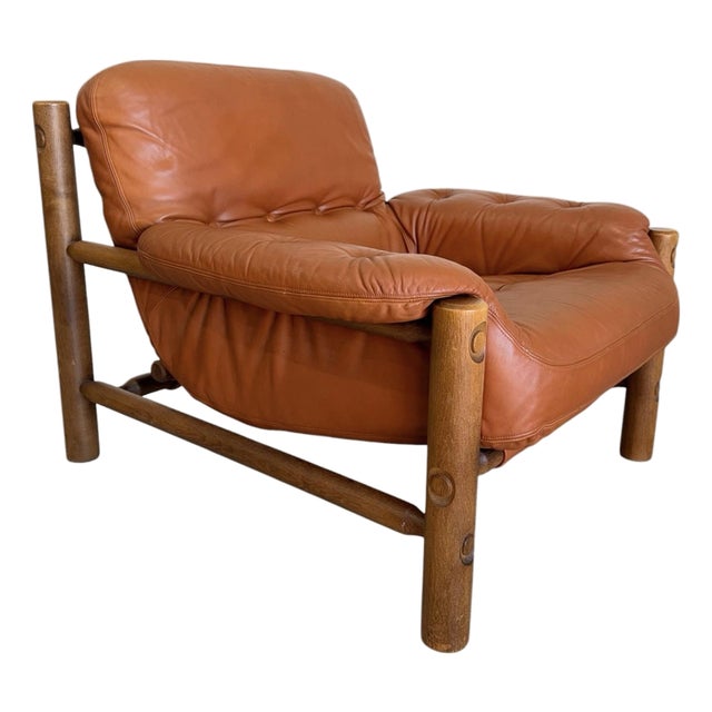 Mid Century Brazilian Sergio Rodriguez Style Cognac Leather Lounge Chair For Sale
