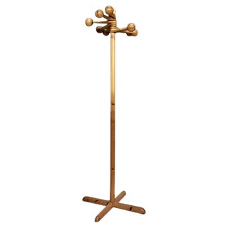 Scandinavian Sculptural Pine Wood Coat Rack with Rotatable Ball-Shaped Hooks, 1970s For Sale