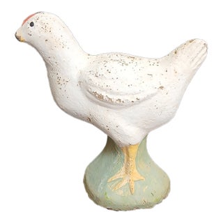 1950s Chicken Yard Art Garden Door Stop Concrete Cottage Farmhouse Flaw Broken Beak For Sale