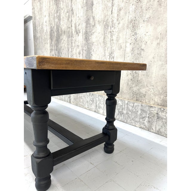 French Farmhouse Oak Dining Table with Black Legs, 1950s For Sale - Image 10 of 15
