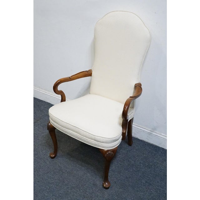 HIGH END VINTAGE Solid Cherry Traditional Georgian White Upholstered High Back Dining Arm Chair Cannot identify...