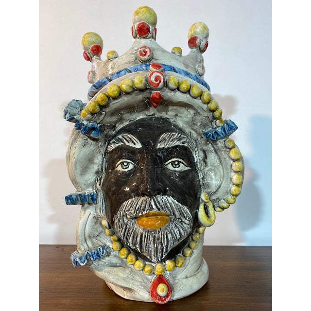Sicilian Ceramic Heads from Caltagirone, Set of 2 For Sale - Image 8 of 18
