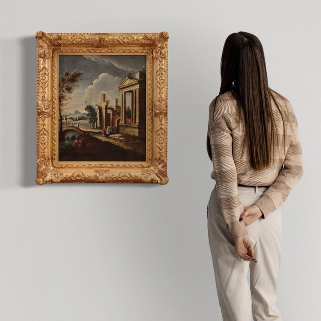 Venetian School Artist, Architectural Capriccio with Figures, 1760, Oil on Canvas For Sale - Image 15 of 16