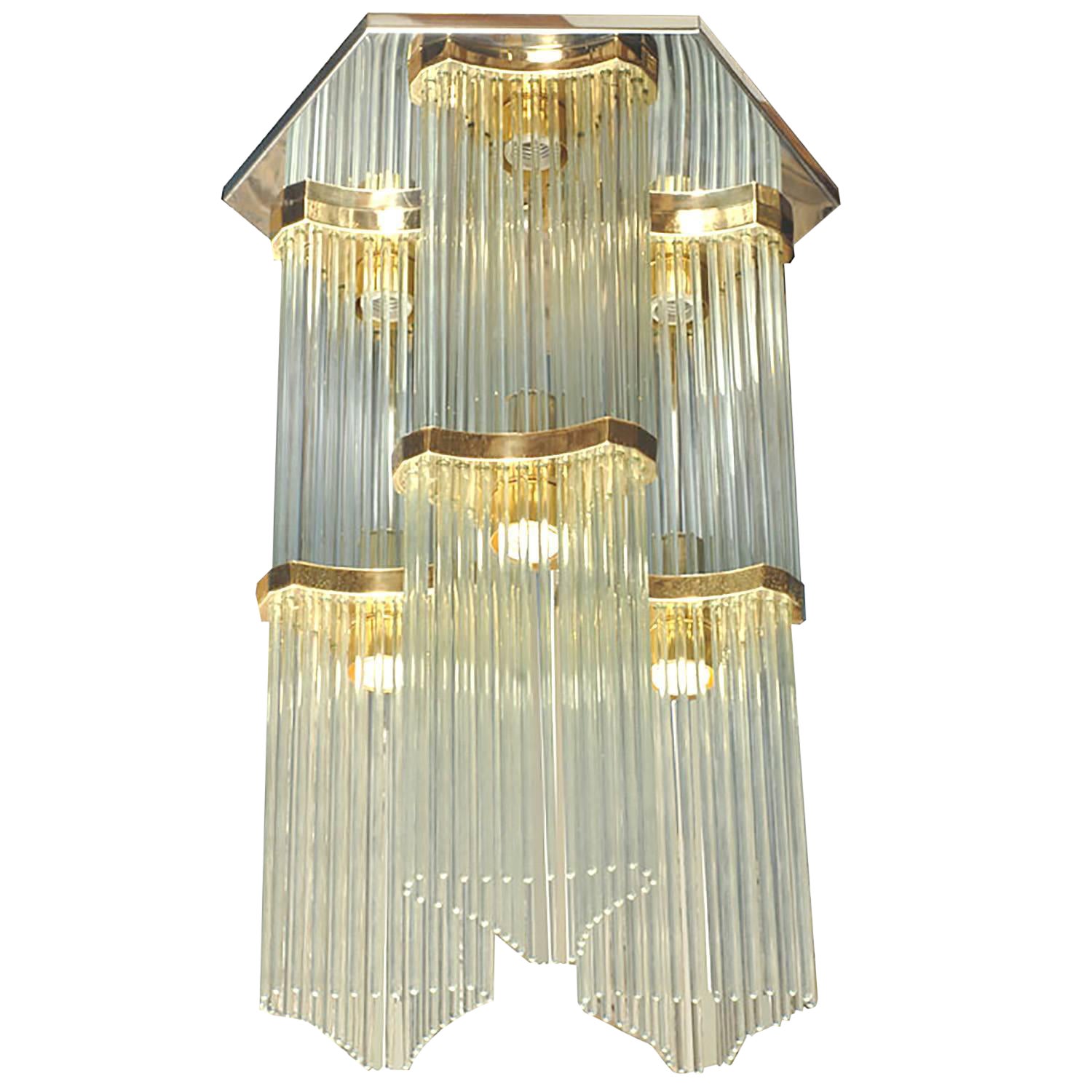 Gaetano Sciolari for Lightolier TwoTiered Glass Rod and Brass