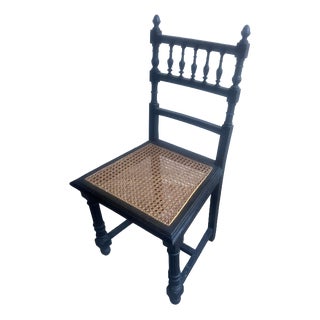 Ebonized Dining Chairs with Handwoven Cane Seats, Set of 4 For Sale