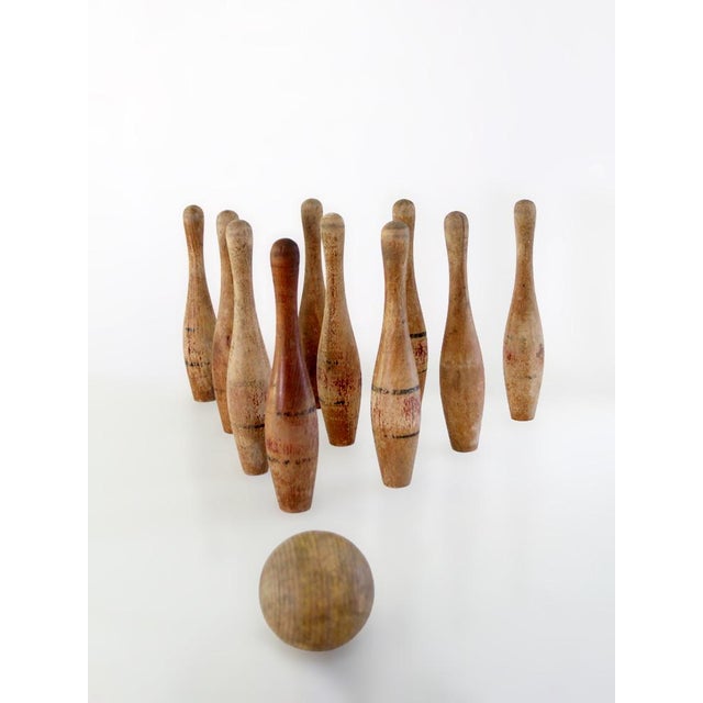 Wood Antique Wooden Bowling Pins Game With Box For Sale - Image 7 of 12
