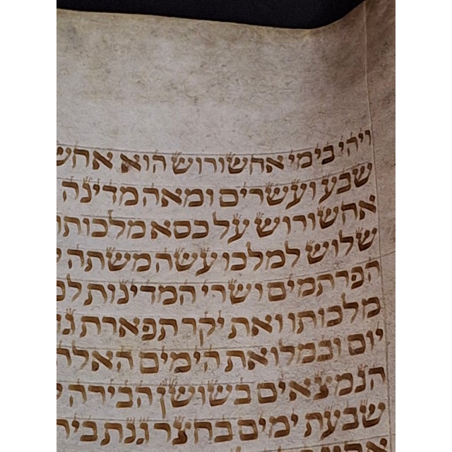 Antique 19th C Megillat Esther Parchment Scroll Ashkenazi Script Wood Roller For Sale - Image 9 of 17