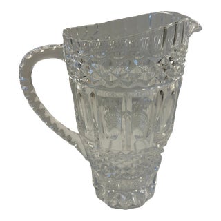Vintage Lead Cut Crystal American Briliant Pitcher with Ornate Patterns For Sale