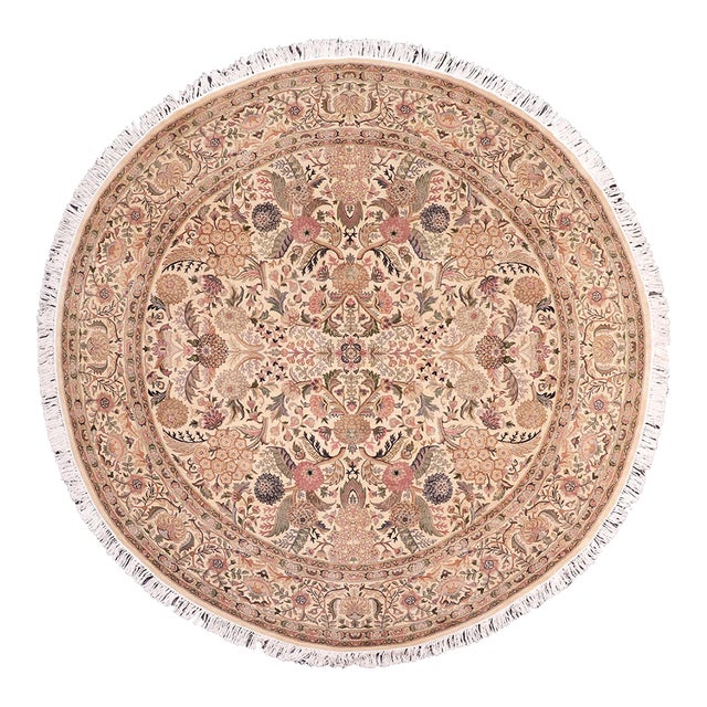 Shabby Chic Pak-Persian Beige/Pink Wool Round Rug- 8'0'' X 8'1'' For Sale