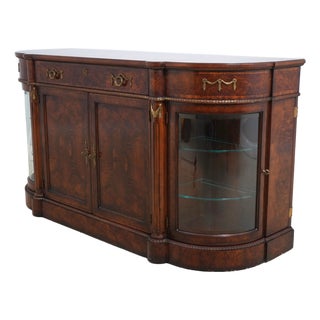 Henredon Burl Walnut Curio Cabinet Banded Server For Sale