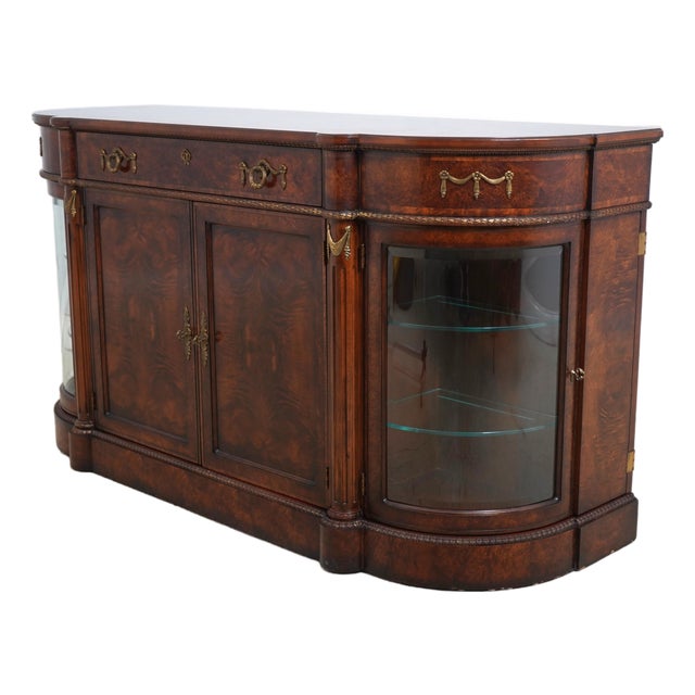 Henredon Burl Walnut Curio Cabinet Banded Server For Sale