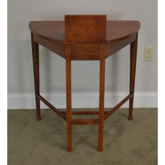 Early 20th Century Antique Mission Oak Arts and Crafts Half Round Desk For Sale - Image 5 of 13