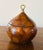 Round Wooden Pear Fruit Shaped Tea Caddy Trinket Box with Decorative Brass Handle