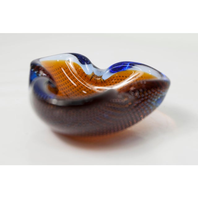 Orange, Blue and Clear Bubble Murano Glass Ashtray, 1960 For Sale - Image 12 of 15