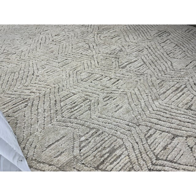 Ivory Rh Halima Hand-Knotted Wool Rug — 12' × 15' Marled Ivory / Latte | Undyed Wool | High-Low Texture For Sale - Image 8 of 18