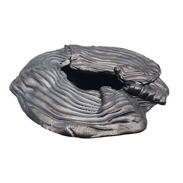 Late 20th Century Late 20th Century American Studio Pottery Ikebana Vessel Graphite Gray For Sale - Image 5 of 10