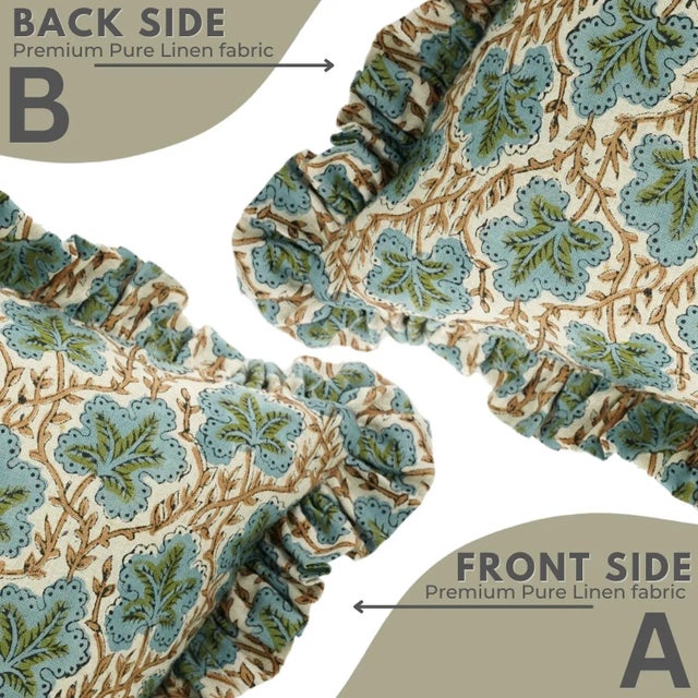 Not Yet Made - Made To Order Fabdivine Handcrafted Block Print Frill Cushion Cover 22x22 Inch Pure Linen- Pushpsamita For Sale - Image 5 of 5