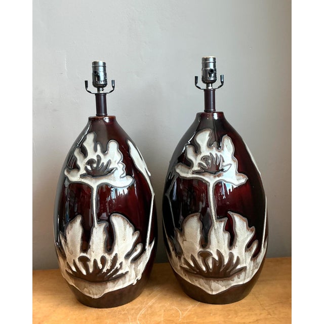 Vintage Floral Ceramic Table Lamps - Pair For Sale - Image 13 of 13