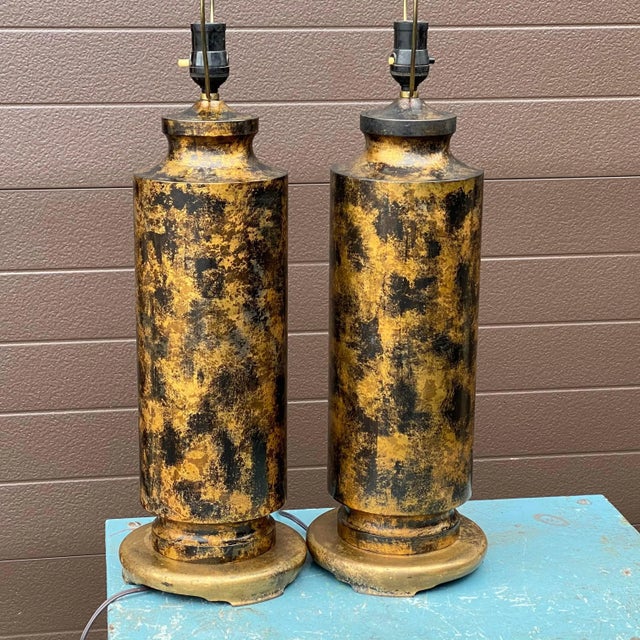 Mid 20th Century Mid-Century Modern Cylindrical Patinated Bronze Table Lamps - a Pair For Sale - Image 5 of 13