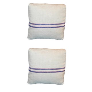 Mid-Century Blue Striped Pillows, Set of 2 For Sale