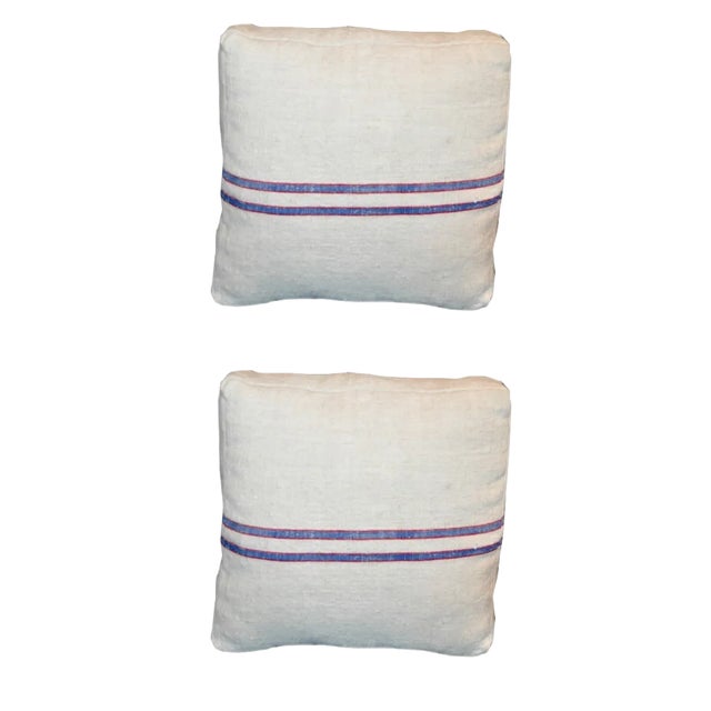 Mid-Century Blue Striped Pillows, Set of 2 For Sale