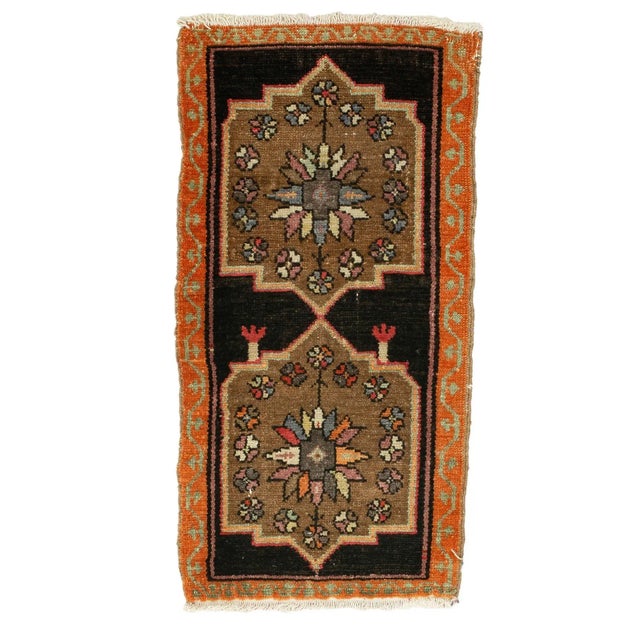 Brown & Orange Mini Rug For Sale - Image 4 of 4