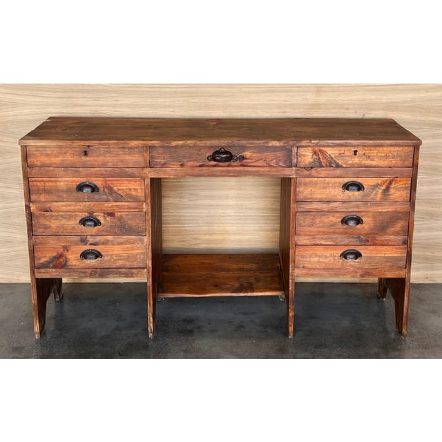 1920's Spanish Secretaire Pine Work Pedestal Desk For Sale - Image 18 of 18