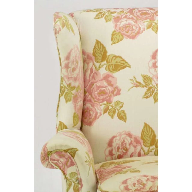 Pink Overscale Chippendale Wing Chairs in Rose Pattern Fabric - a Pair For Sale - Image 8 of 10