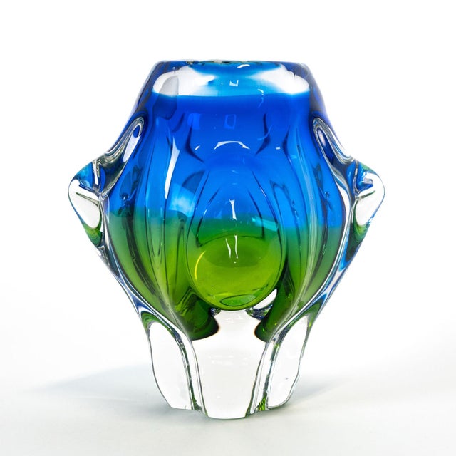 1960s 1960s Czech Art Glass Blue-Green Vase by Chribska Glassworks For Sale - Image 5 of 9